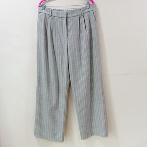 Rachel Zoe Beige Pinstripe Wide Leg Trousers Pleated Front Dress Pants Women 14